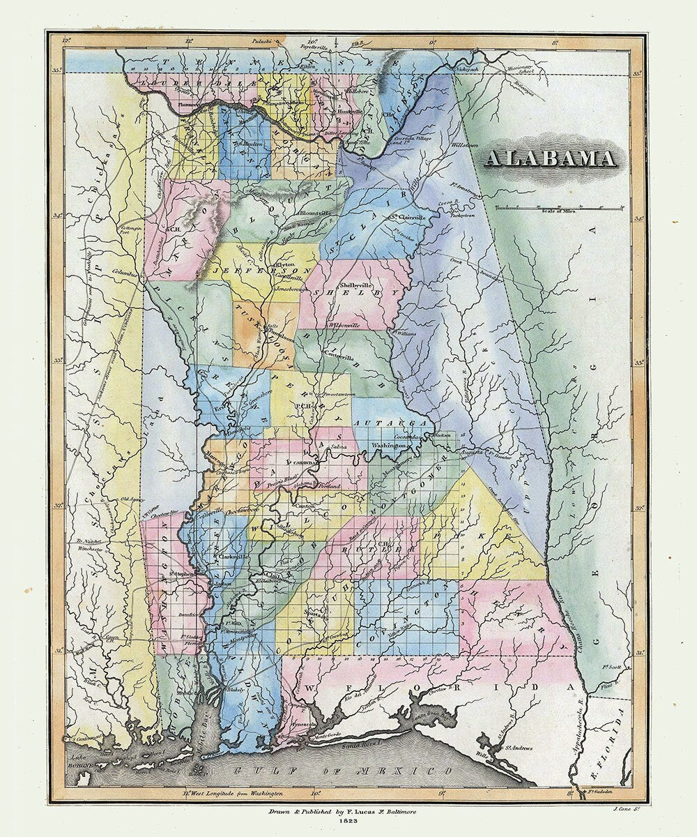 1823 Map of Alabama