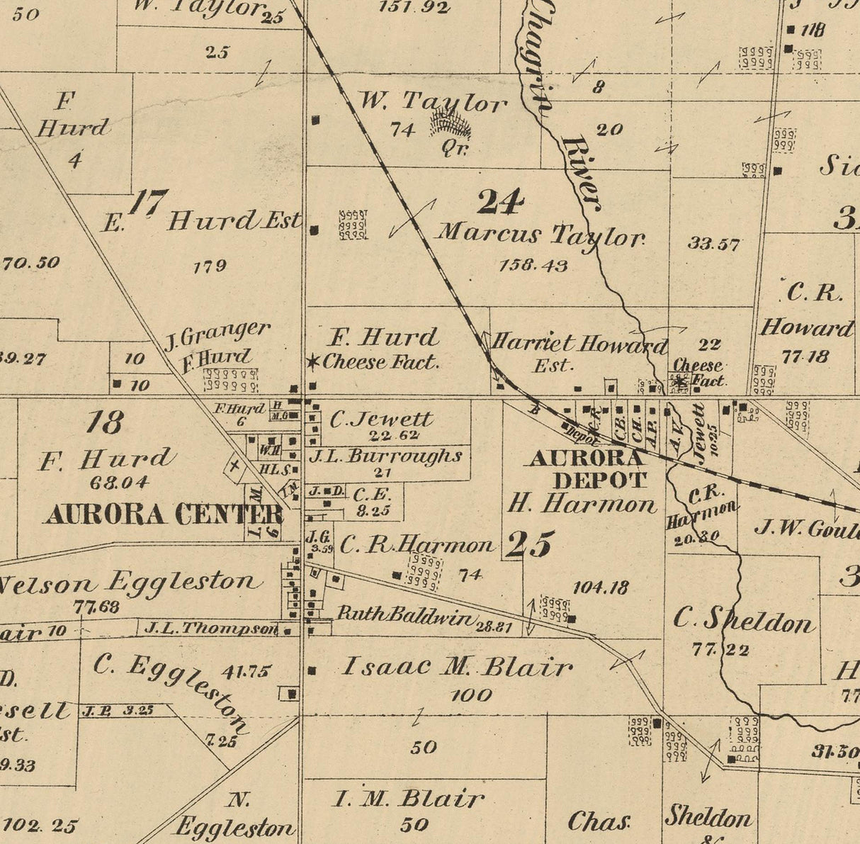 1874 Map of Aurora Township Portage County Ohio