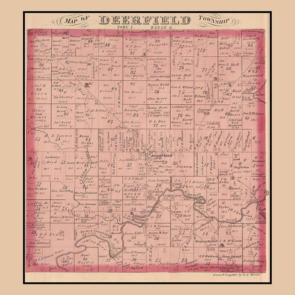 1874 Map of Deerfield Township Portage County Ohio