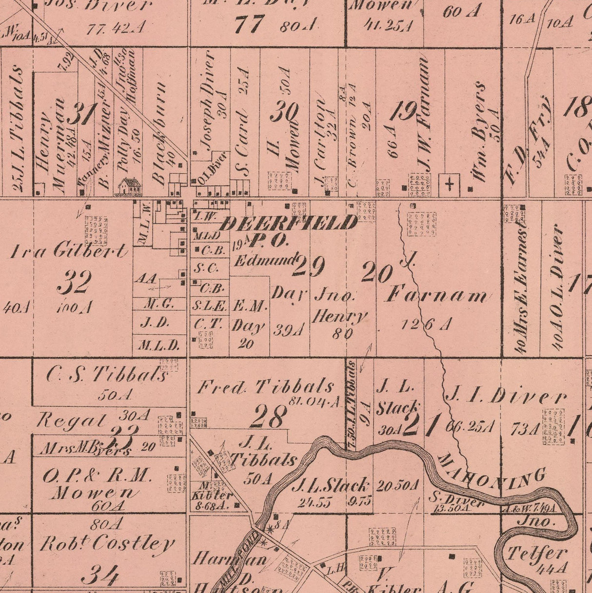 1874 Map of Deerfield Township Portage County Ohio