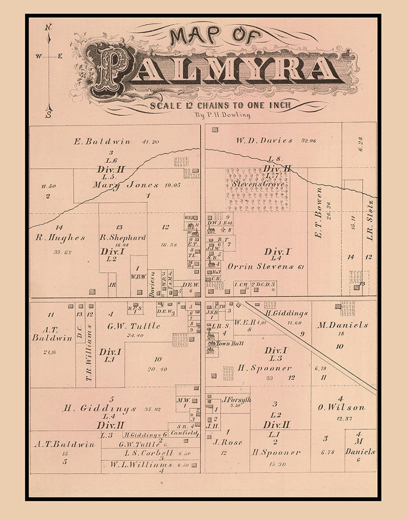 1874 Map of Palmyra Portage County Ohio