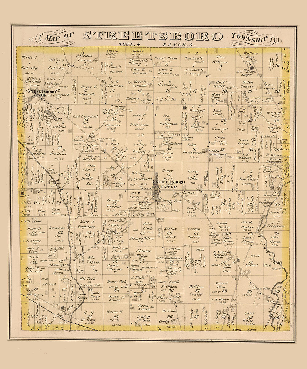 1874 Map of Streetsboro Township Portage County Ohio