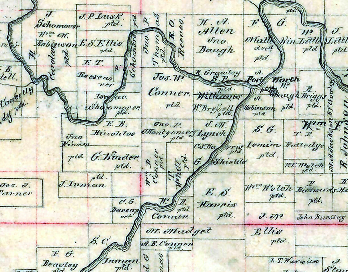 1856 Map of Tarrant County Texas Fort Worth