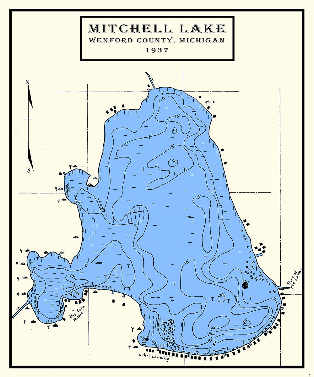 1937 Map of Mitchell Lake Wexford County Michigan