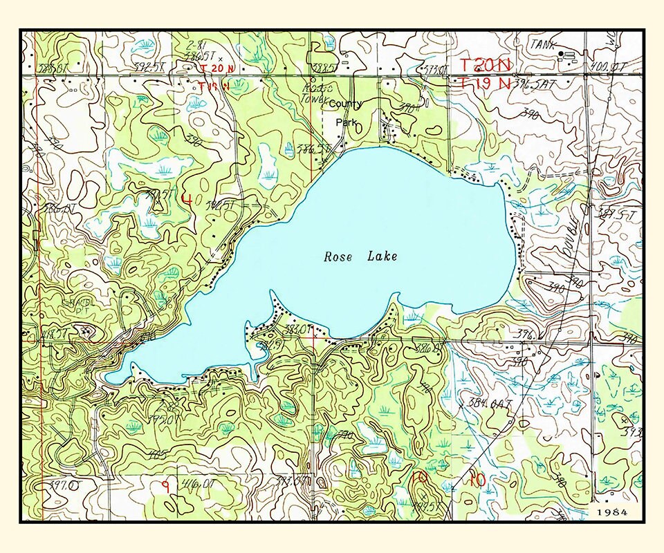 1984 Map of Rose Lake Osceola County Michigan