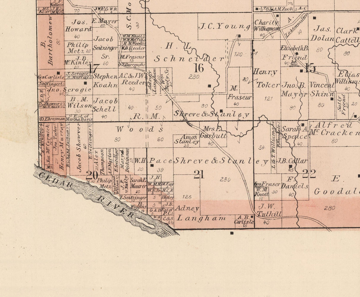 1885 Map of Center Township Cedar County Iowa