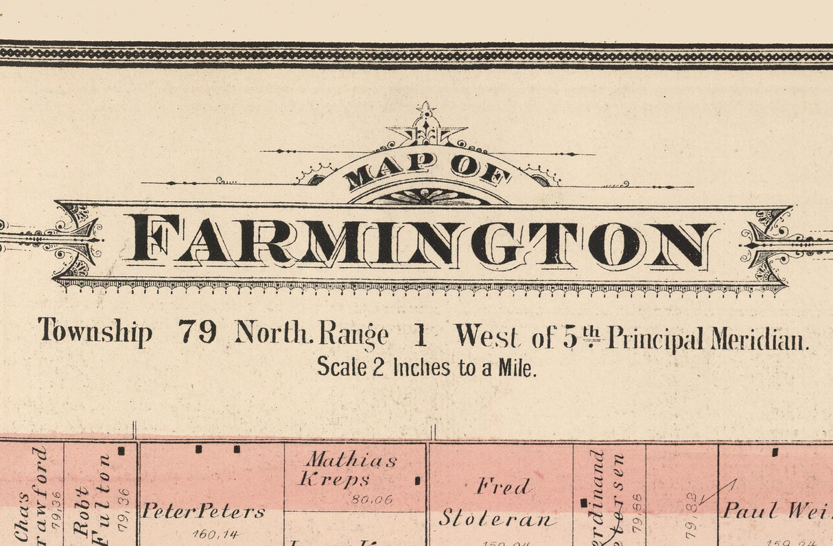 1885 Map of Farmington Township Cedar County Iowa