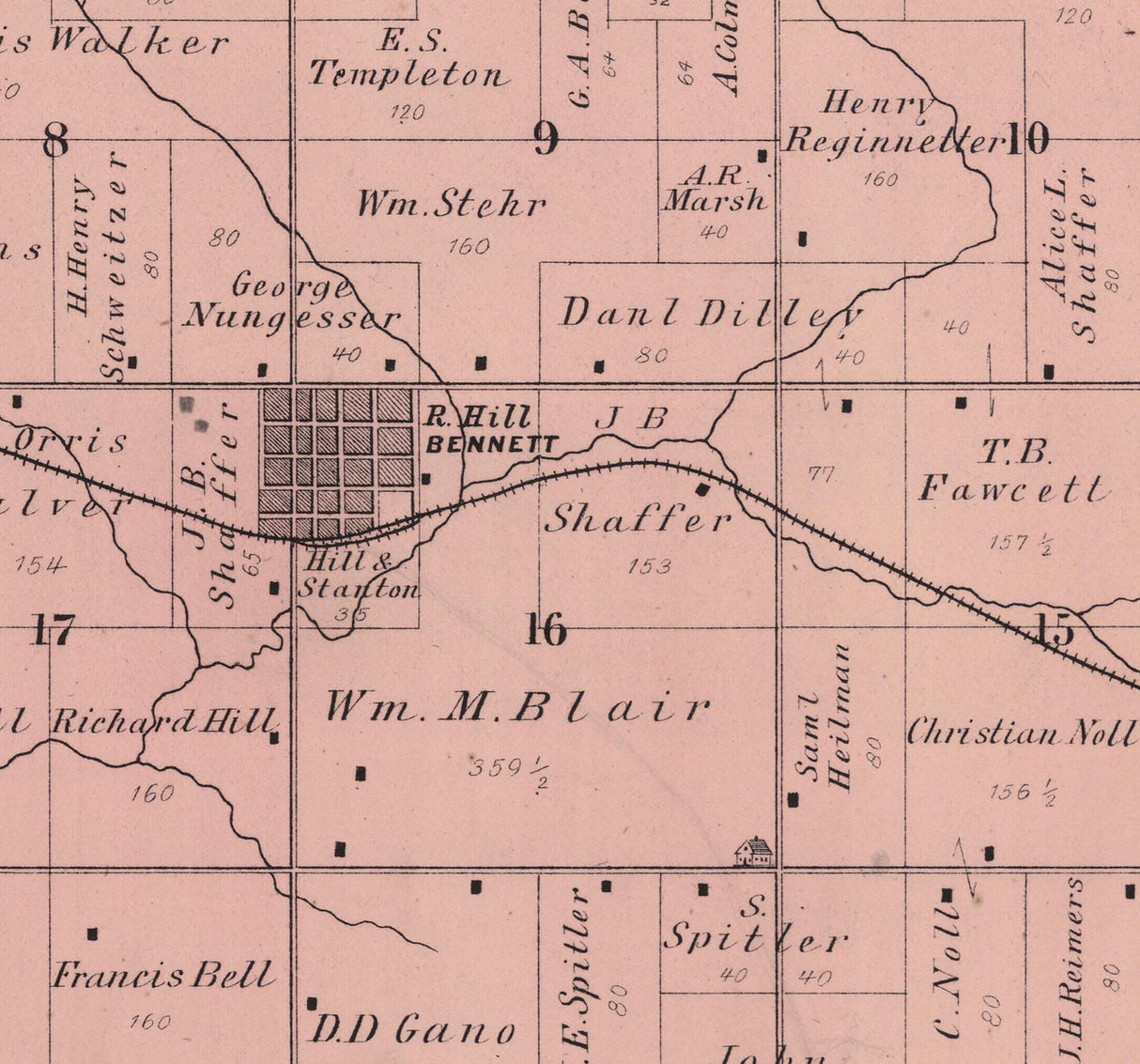 1885 Map of Inland Township Cedar County Iowa