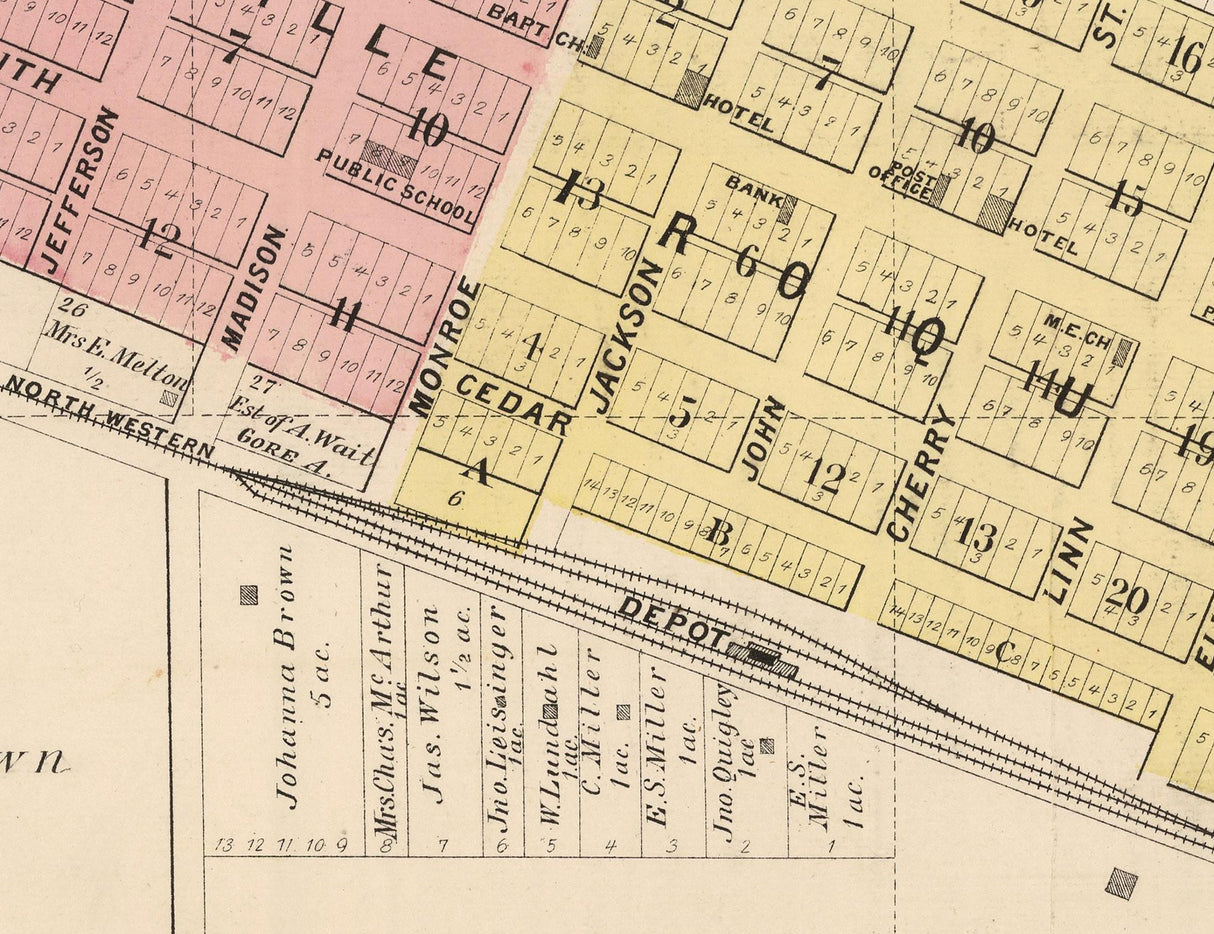 1885 Map of Mechanicsville Cedar County Iowa