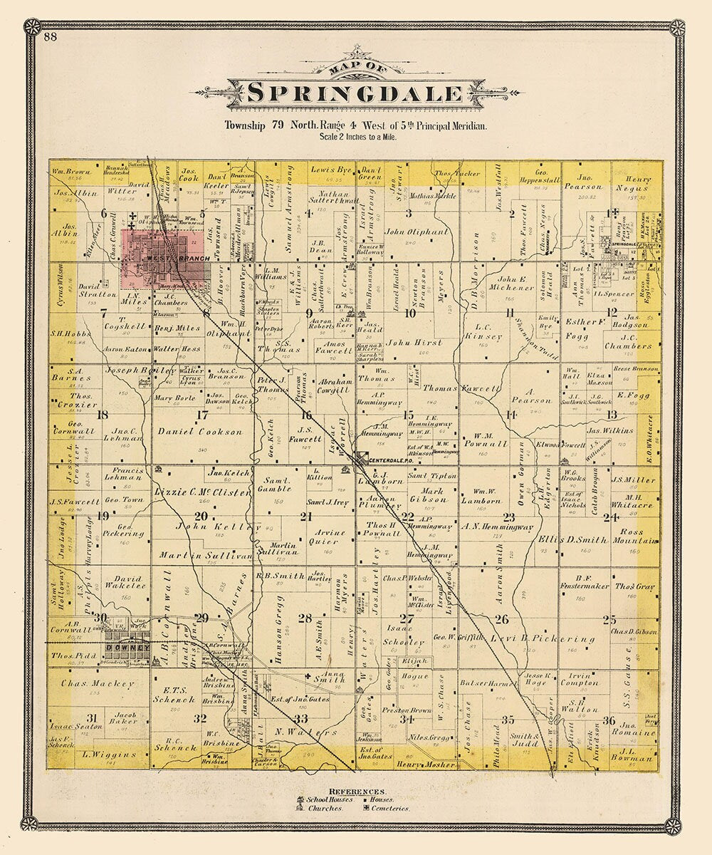 1885 Map of Springdale Township Cedar County Iowa