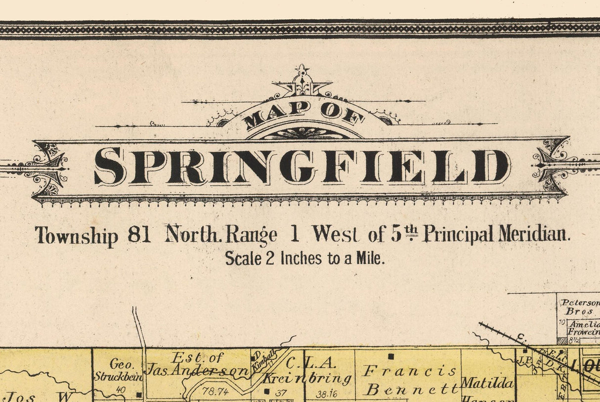 1885 Map of Springfield Township Cedar County Iowa