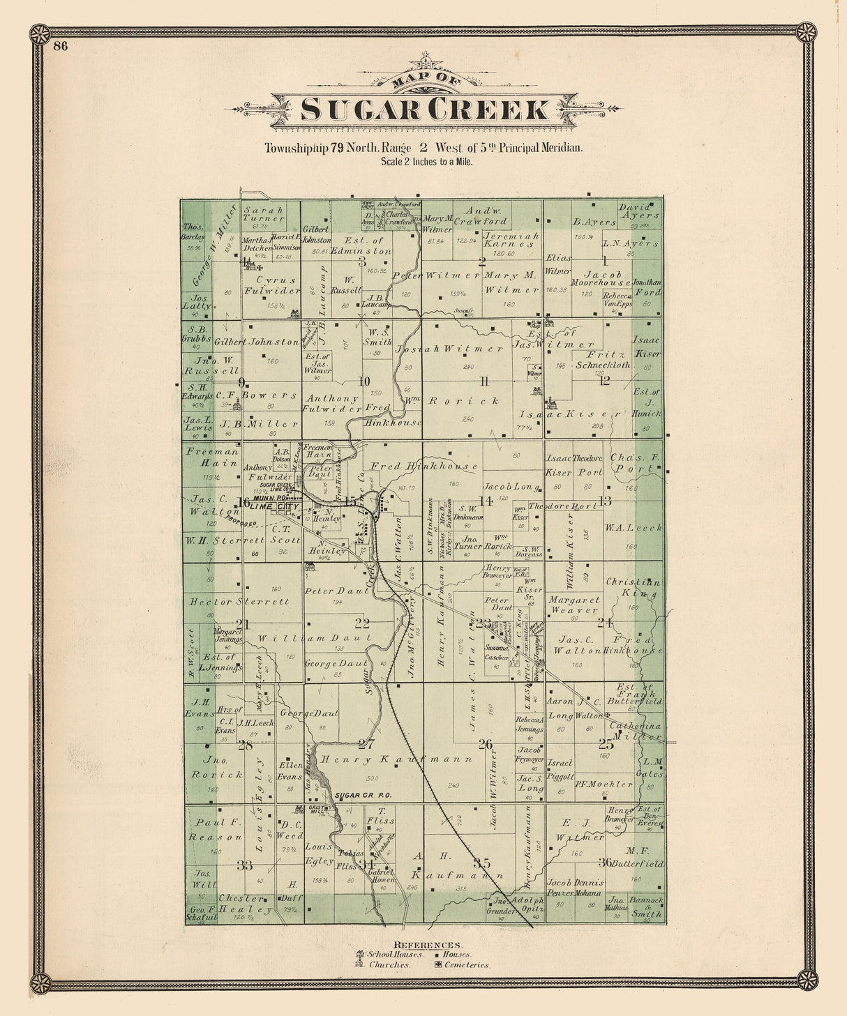 1885 Map of Sugar Creek Township Cedar County Iowa