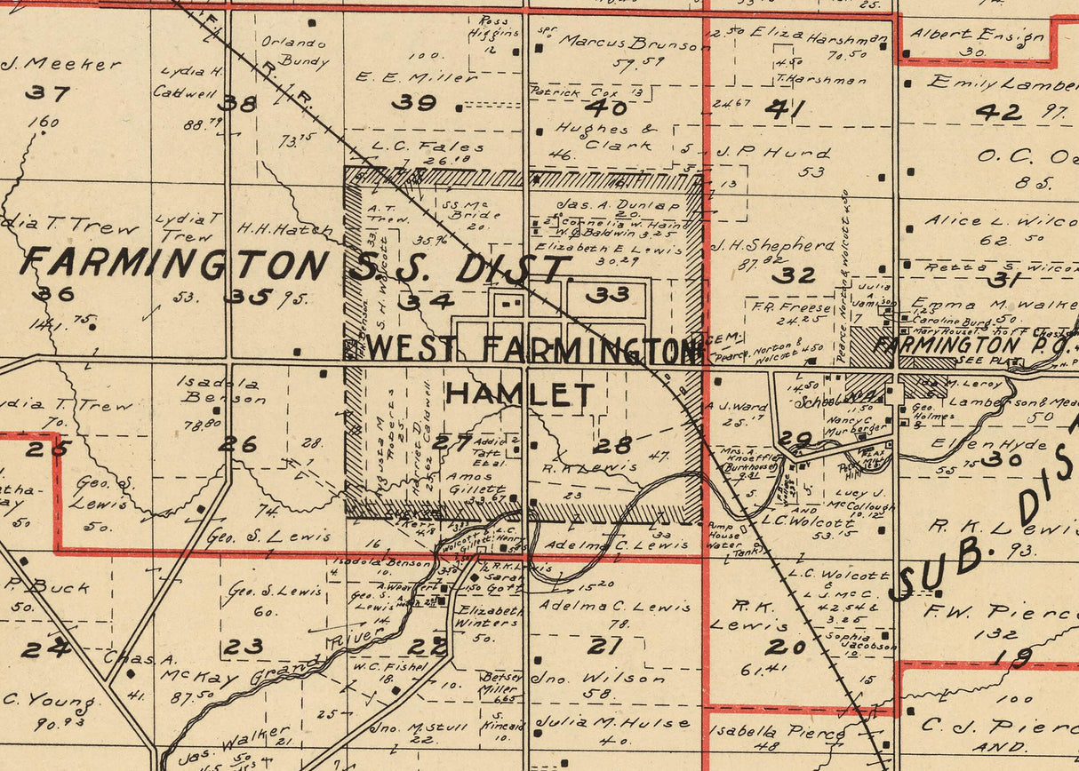 1899 Map of Farmington Township Trumbull County Ohio