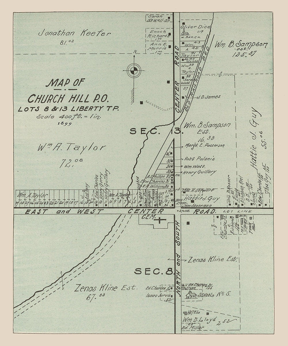 1899 Map of Church Hill Trumbull County Ohio