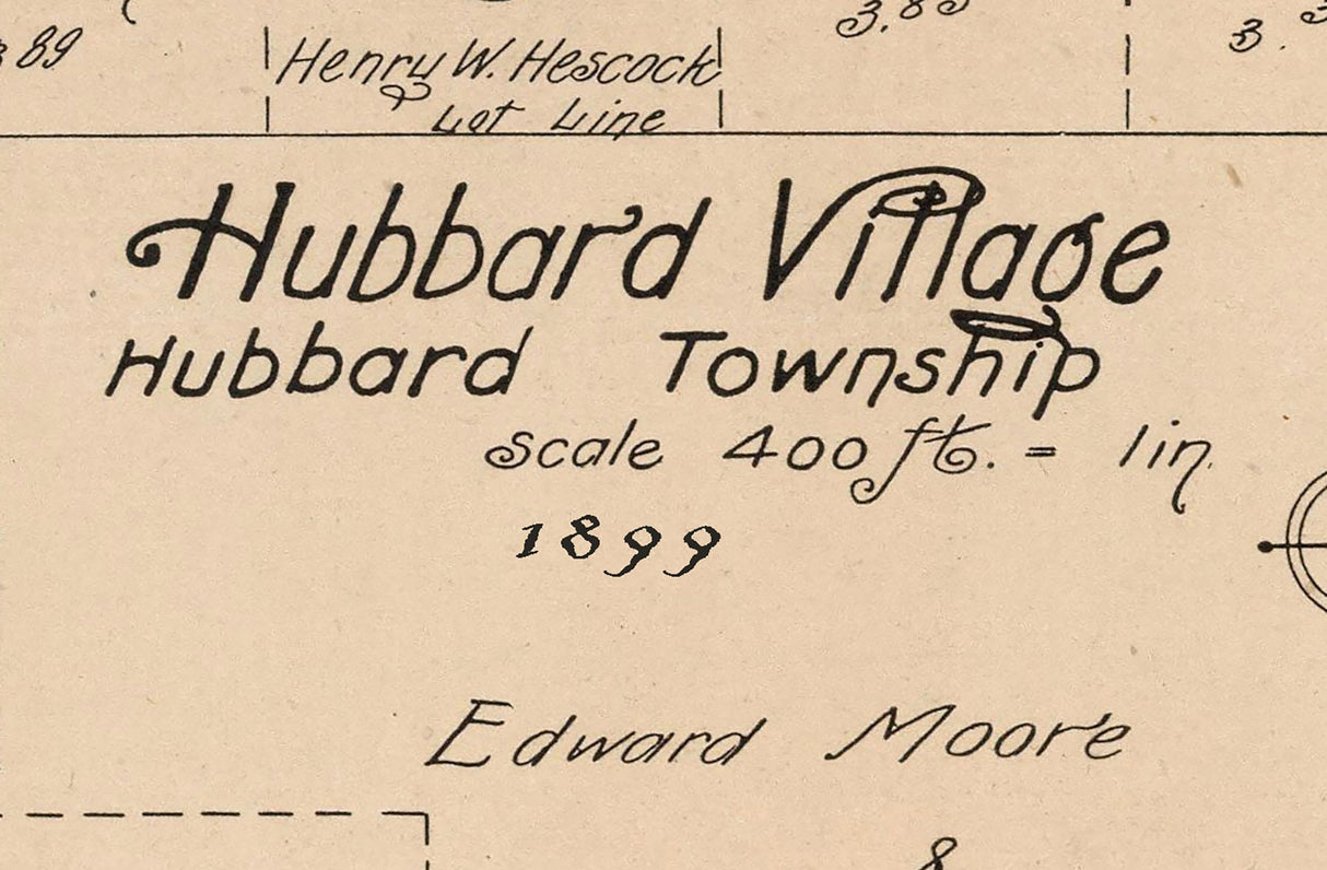 1899 Map of Hubbard Village Trumbull County Ohio