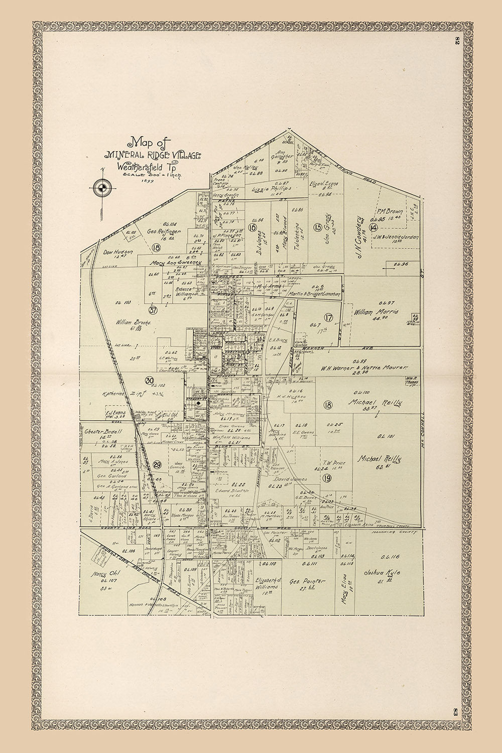1899 Map of Mineral Ridge Village Trumbull County Ohio