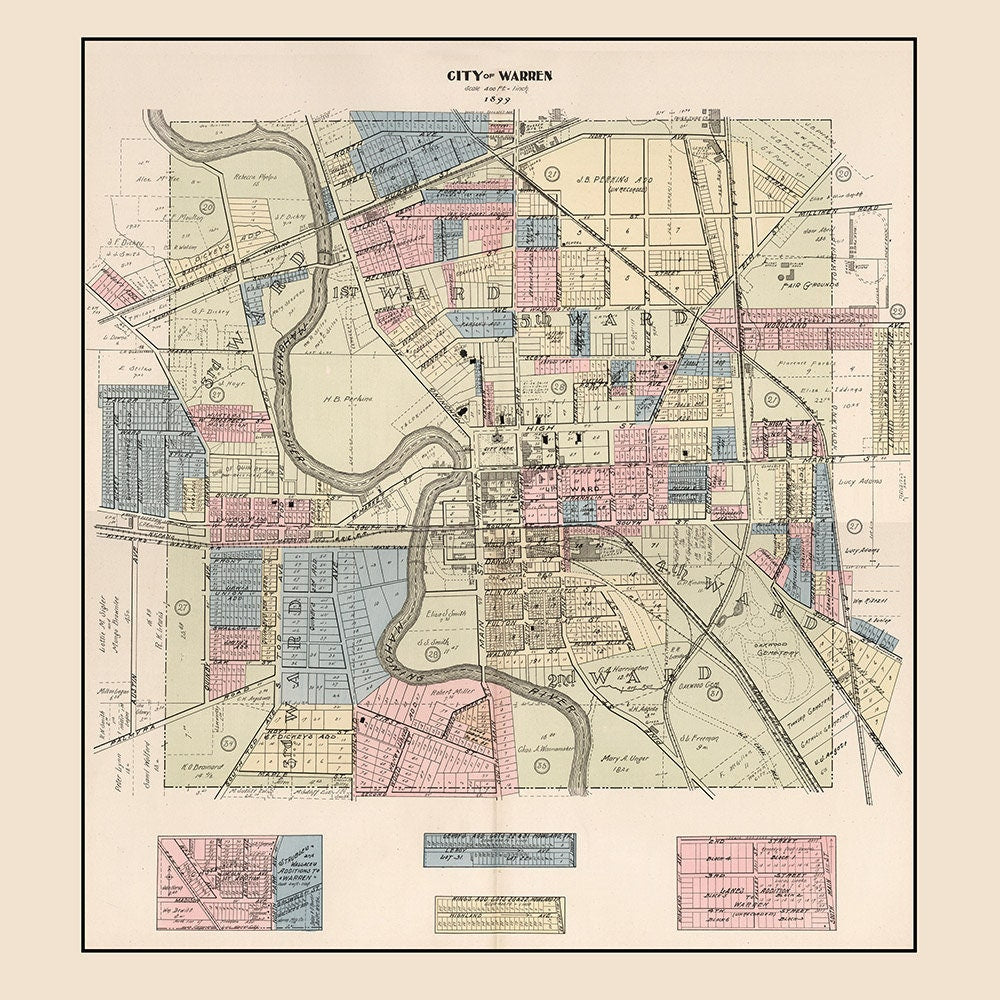1899 Map of Warren Trumbull County Ohio