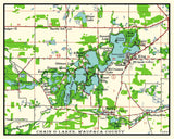 1959 Map of Chain O Lakes Waupaca County Wisconsin