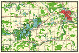 1959 Map of Waupaca Wisconsin and Chain O Lakes