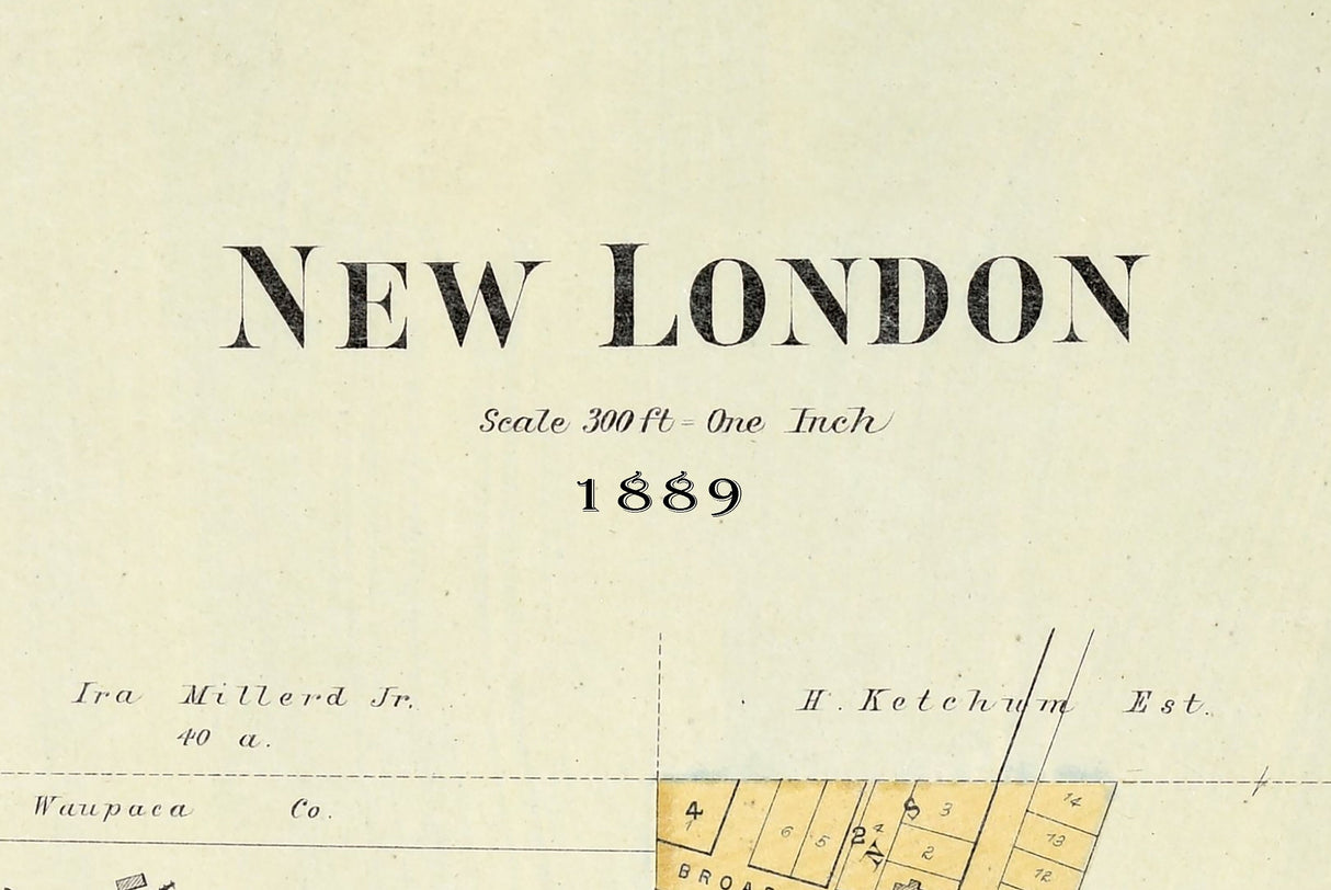 1889 Town Map of New London Waupaca County Wisconsin