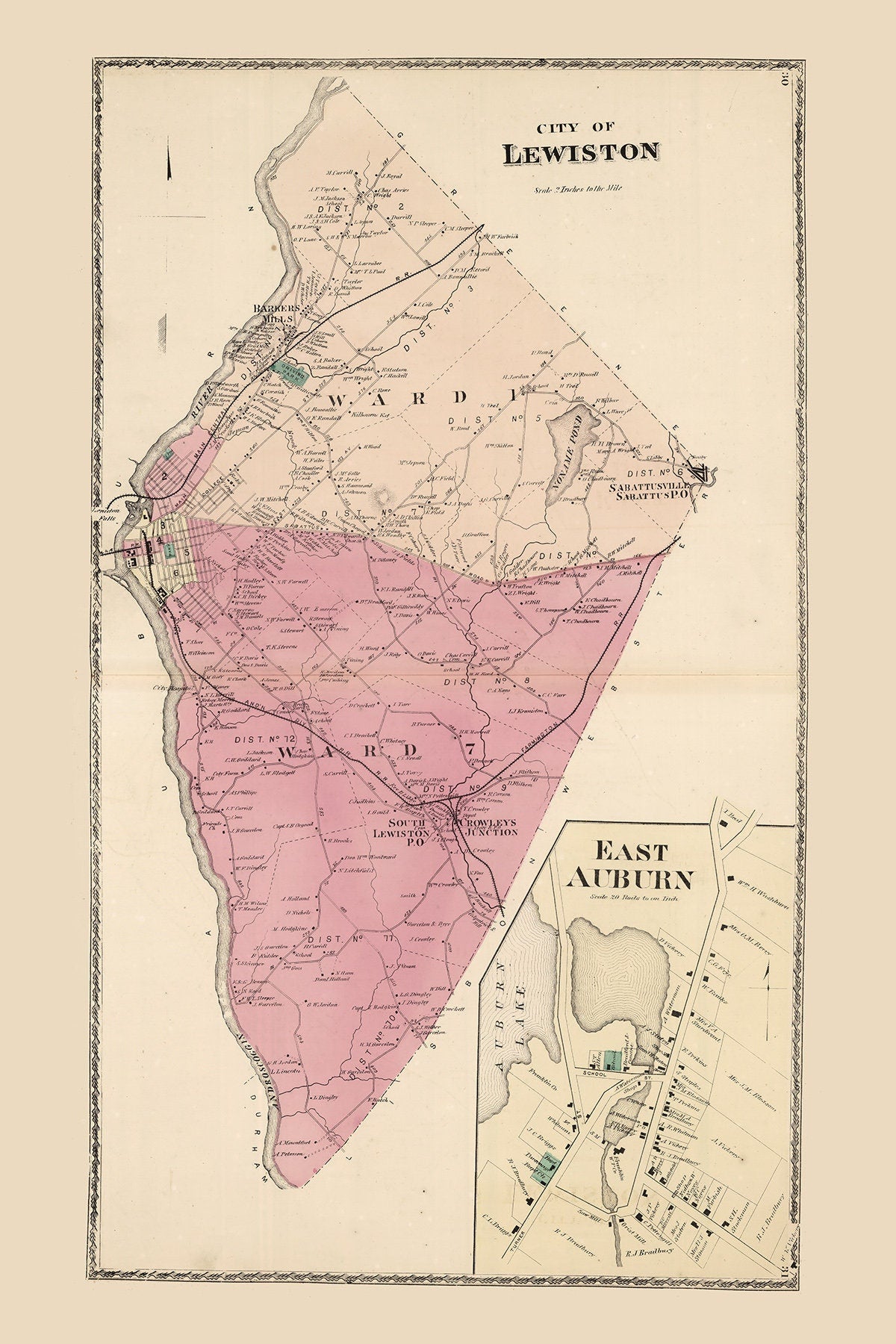 1873 Map of City of Lewiston Androscoggin County Maine