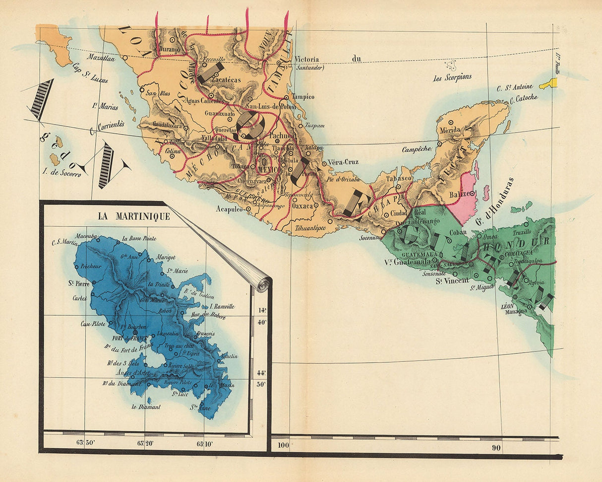 1844 Map of North and Central America Countries
