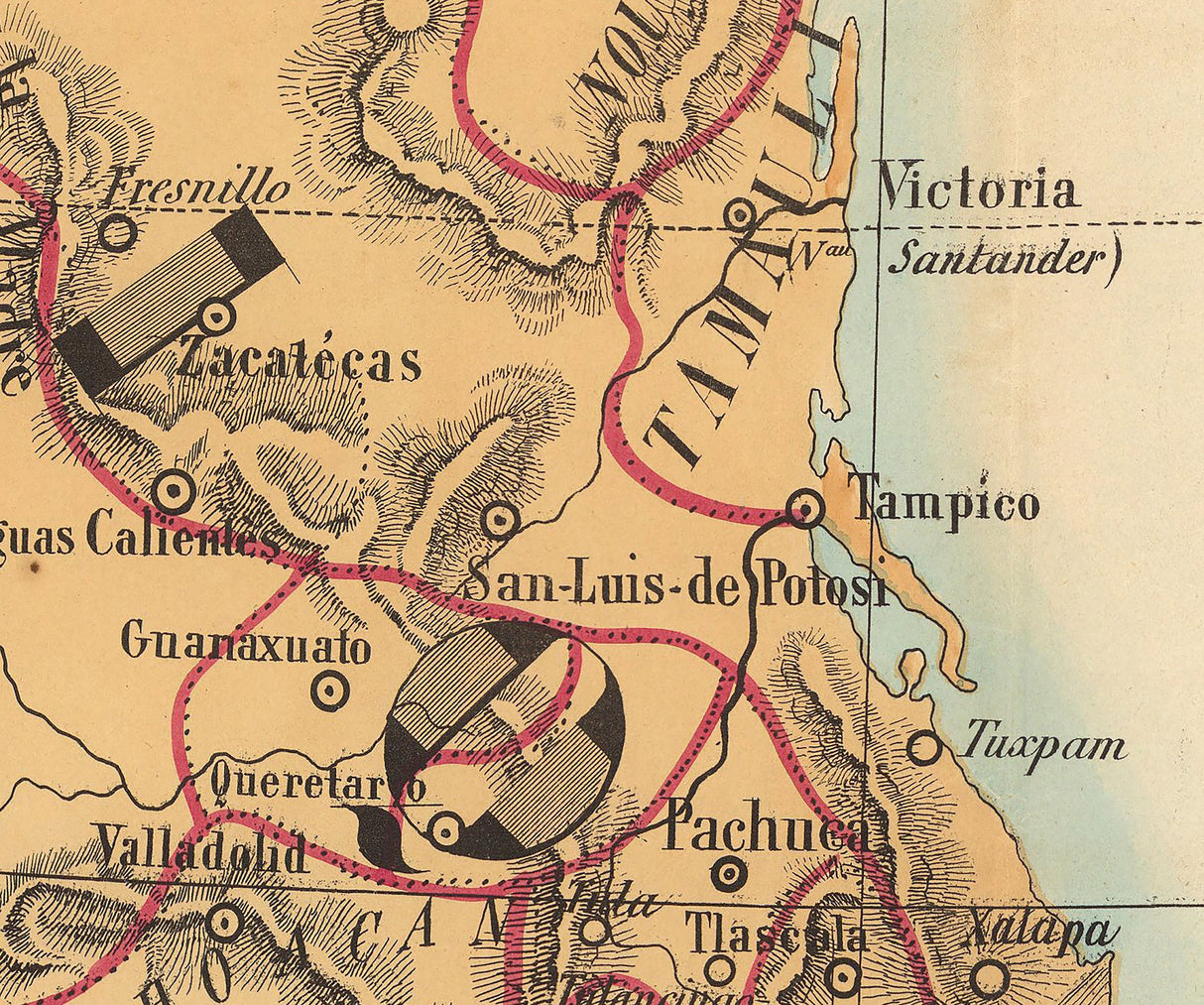 1844 Map of North and Central America Countries