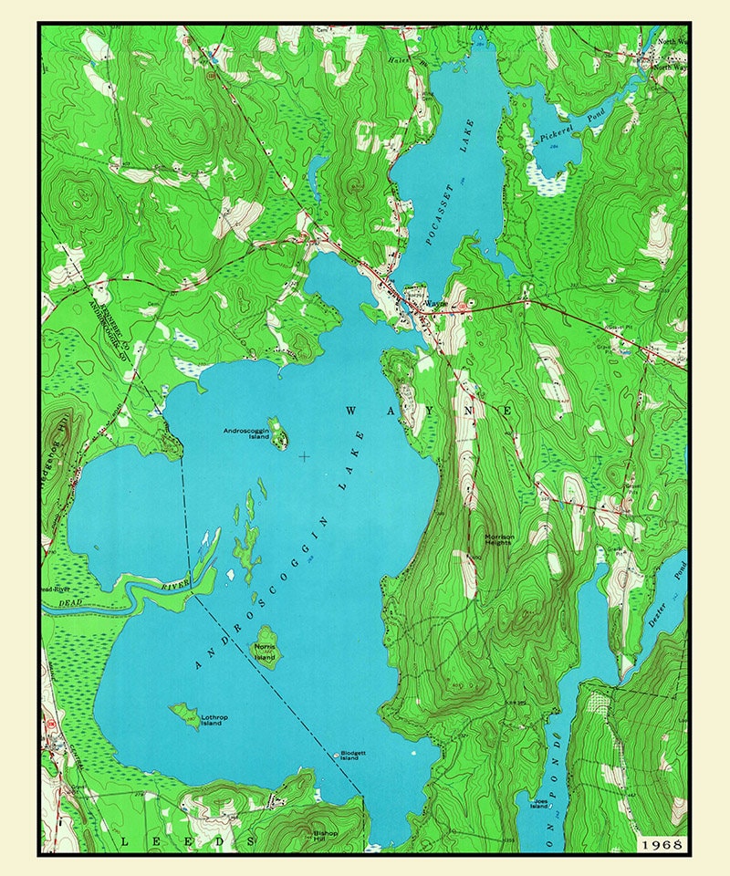 1968 Map of Lake Androscoggin Maine