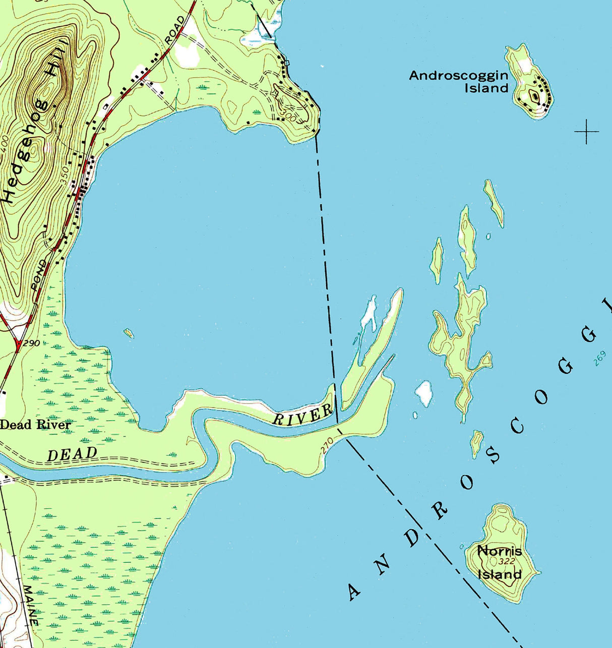 1980 Map of Lake Androscoggin Maine