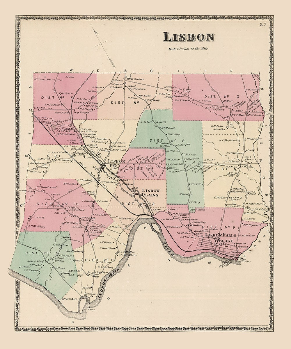 1873 Map of Lisbon Androscoggin County Maine