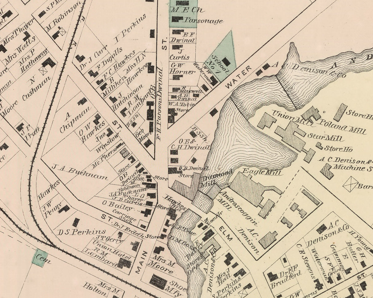 1873 Map of Mechanic Falls Androscoggin County Maine