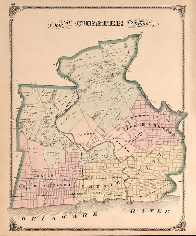 1875 Map of Chester Township Delaware County Pennsylvania