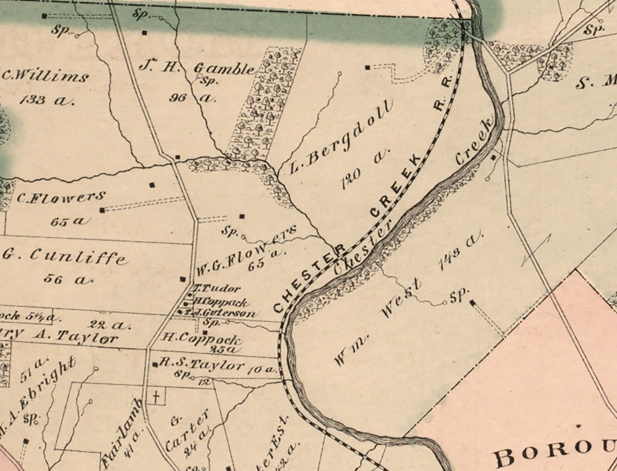 1875 Map of Chester Township Delaware County Pennsylvania