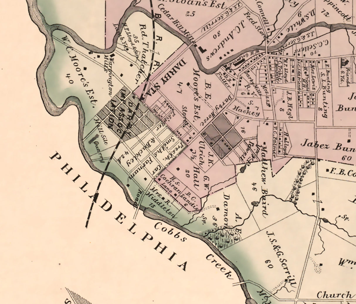 1875 Map of Darby Township Delaware County Pennsylvania