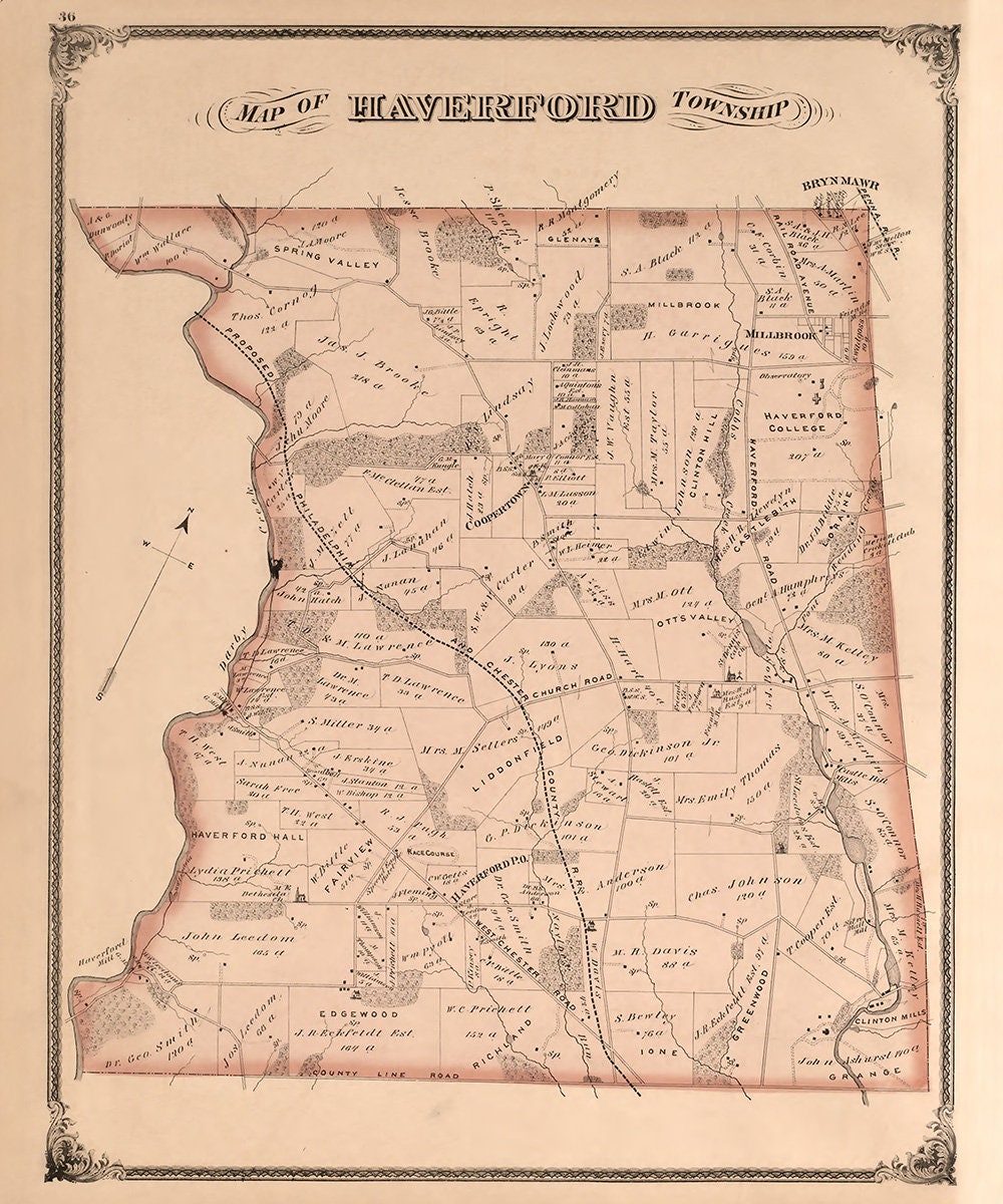 1875 Map of Haverford Township Delaware County Pennsylvania