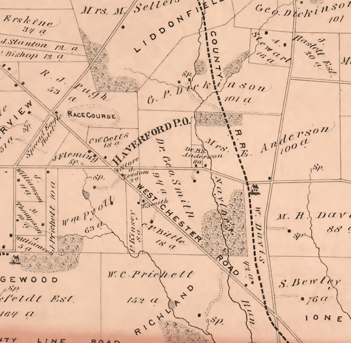 1875 Map of Haverford Township Delaware County Pennsylvania