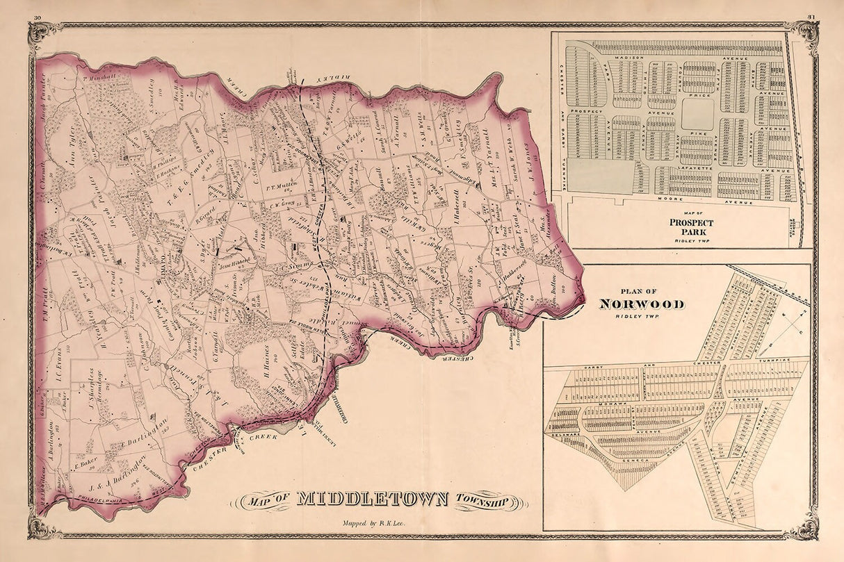 1875 Map of Middletown Township Delaware County Pennsylvania