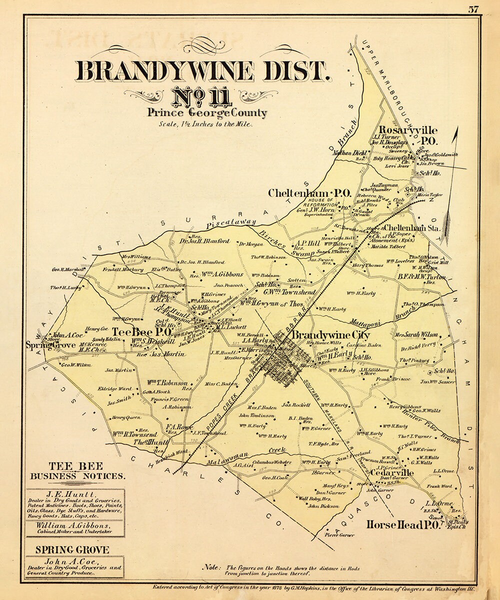 1879 Map of Brandywine District Montgomery County Maryland