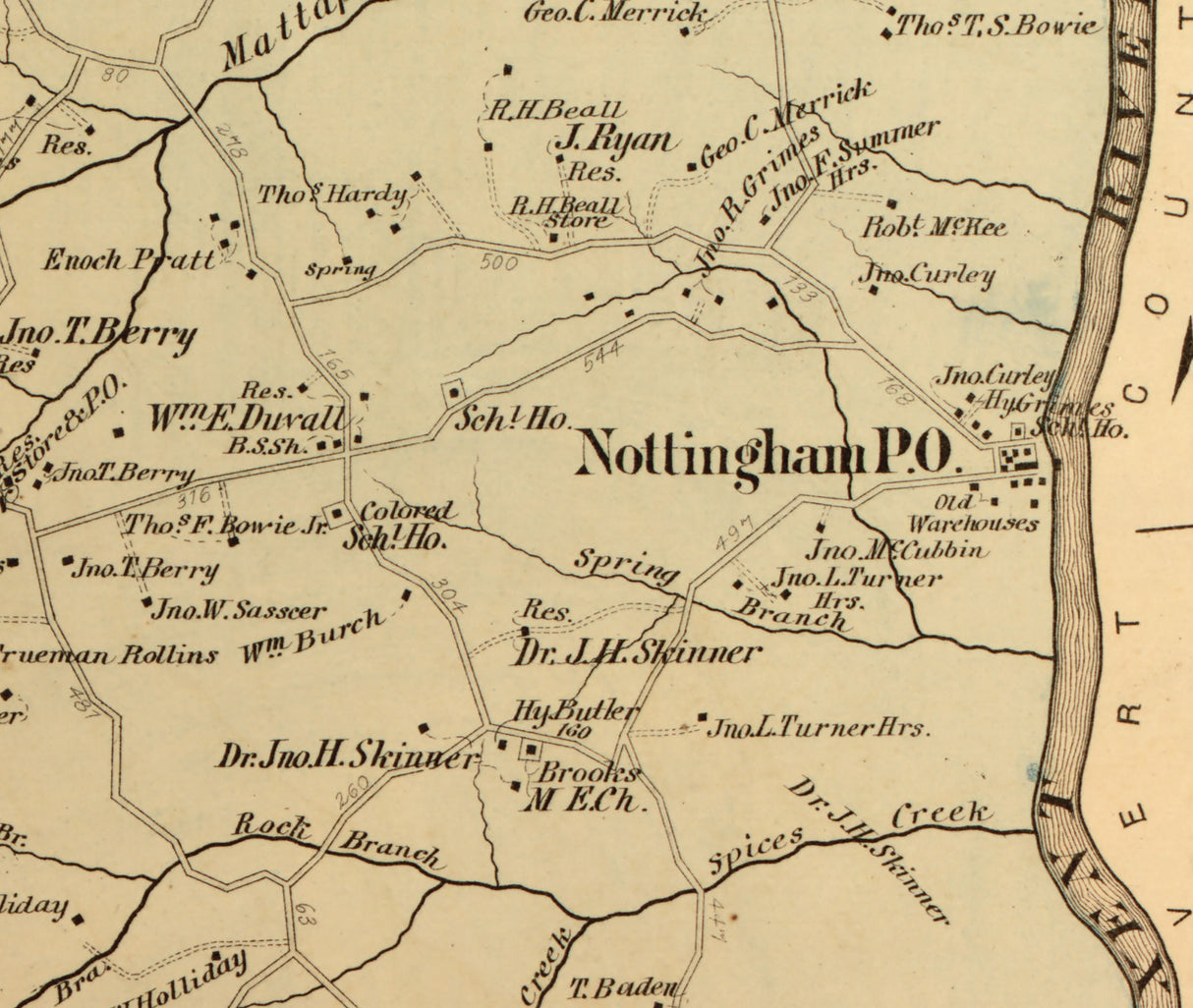 1879 Map of Nottingham District Montgomery County Maryland