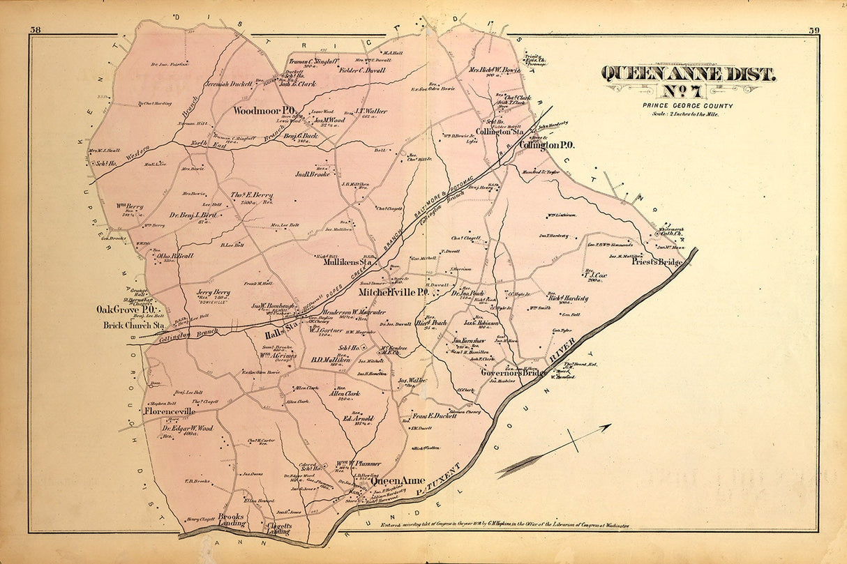 1879 Map of Queen Anne District Montgomery County Maryland