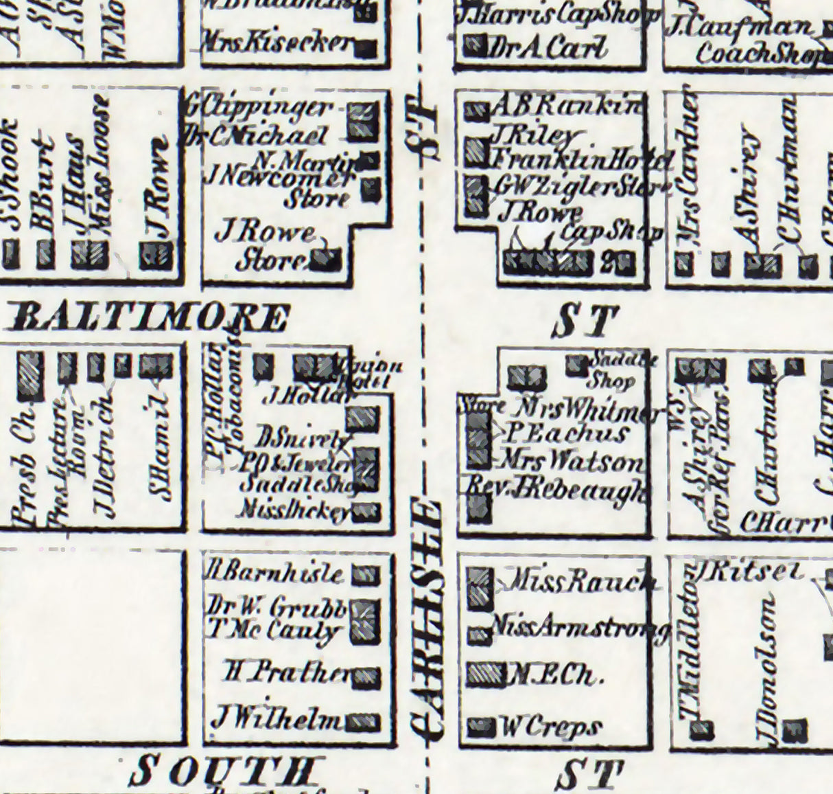 1858 Map of Greencastle Franklin County Pennsylvania
