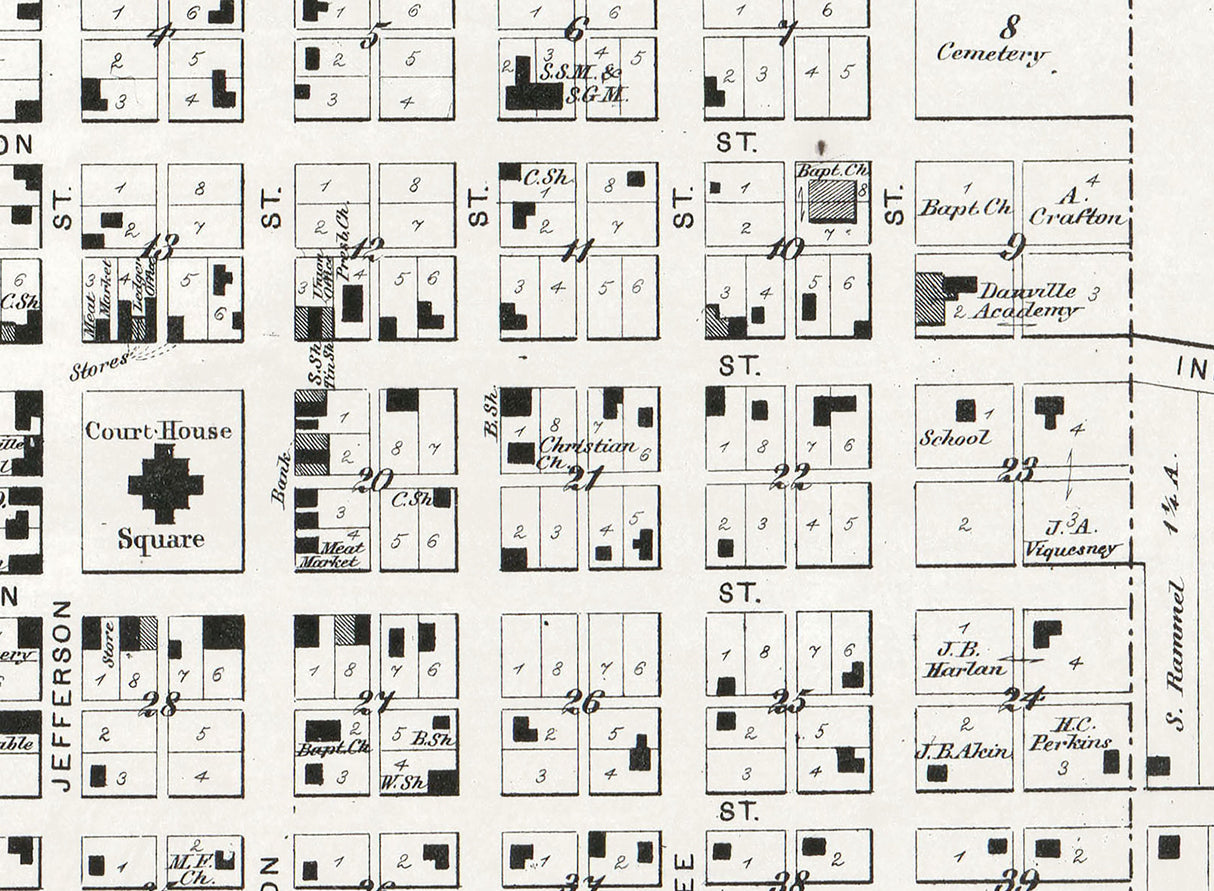 1866 Map of Danville Hendricks County Indiana