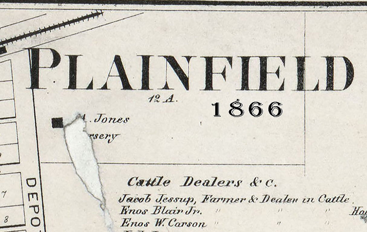 1866 Map of Plainfield Hendricks County Indiana