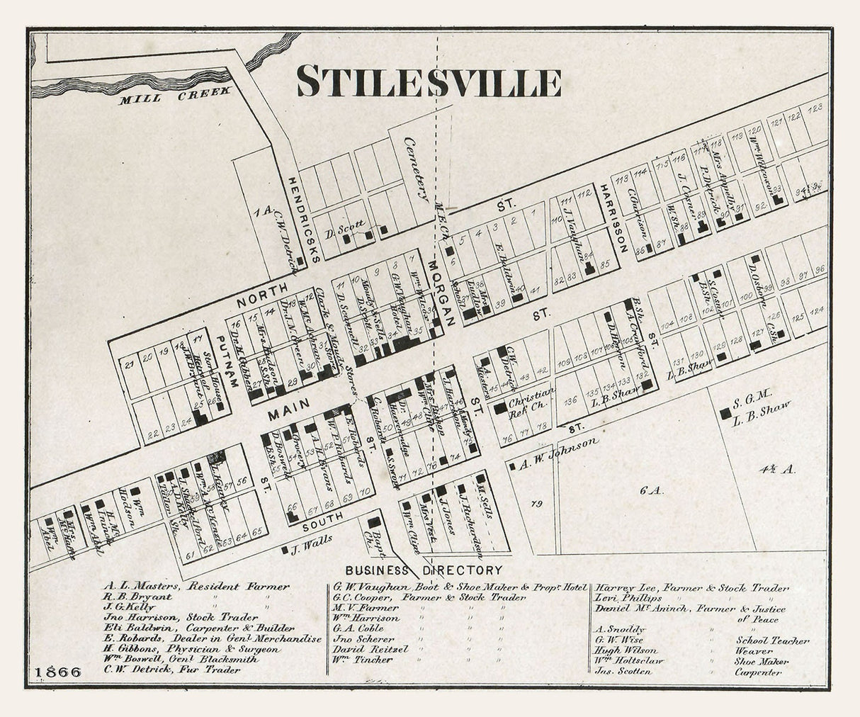 1866 Map of Stilesville Hendricks County Indiana