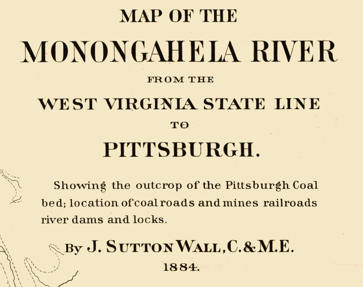 1884 Map of Coal Mines Along the Monongahela River Pennsylvania