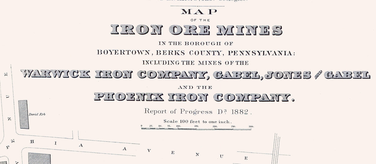 1882 Map of Boyertown Berks County Pennsylvania Iron Ore Mines