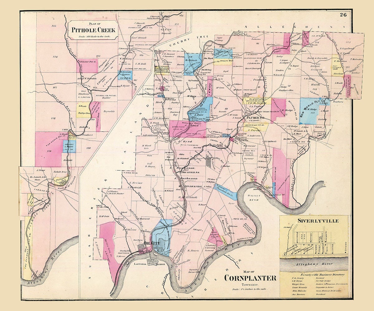 1865 Map of Cornplanter Township Venango County Pennsylvania Oil Region