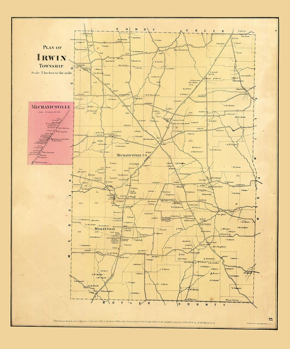 1865 Map of Irwin Township Venango County Pennsylvania Oil Region