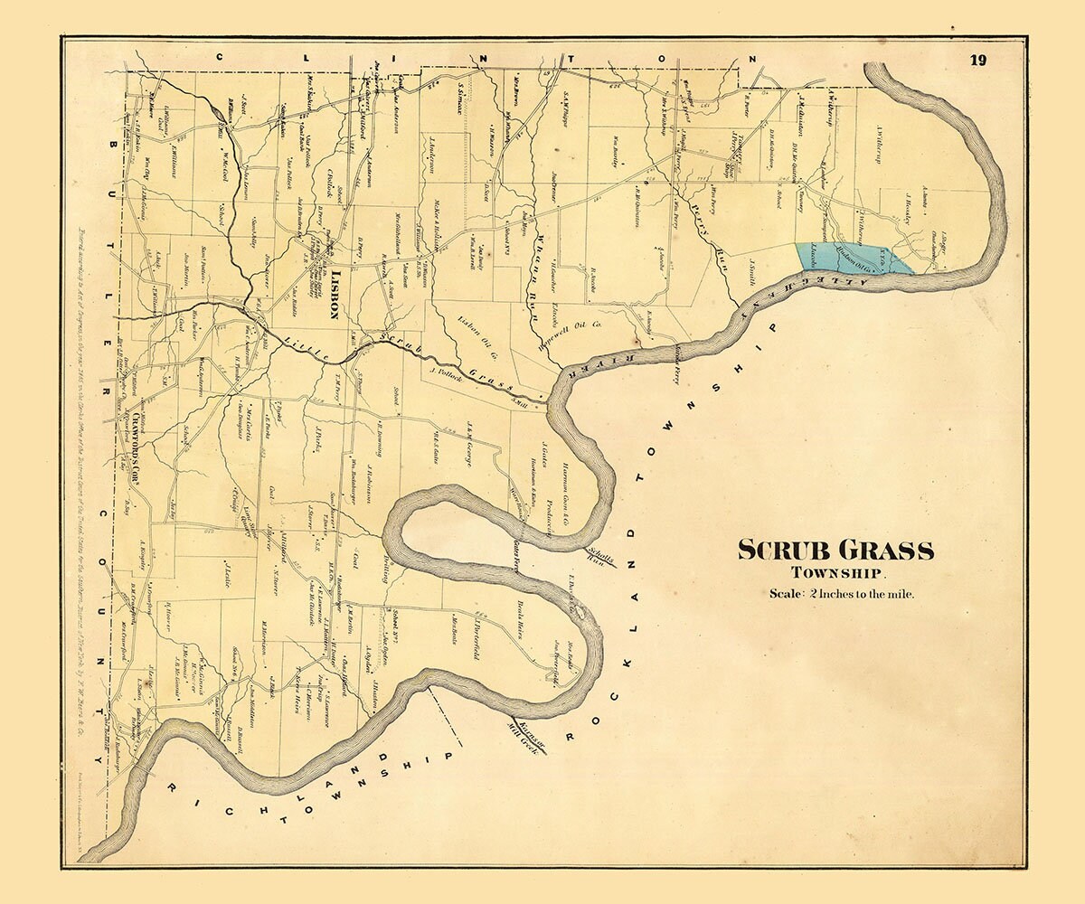 1865 Map of Scrub Grass Township Venango County Pennsylvania Oil Region