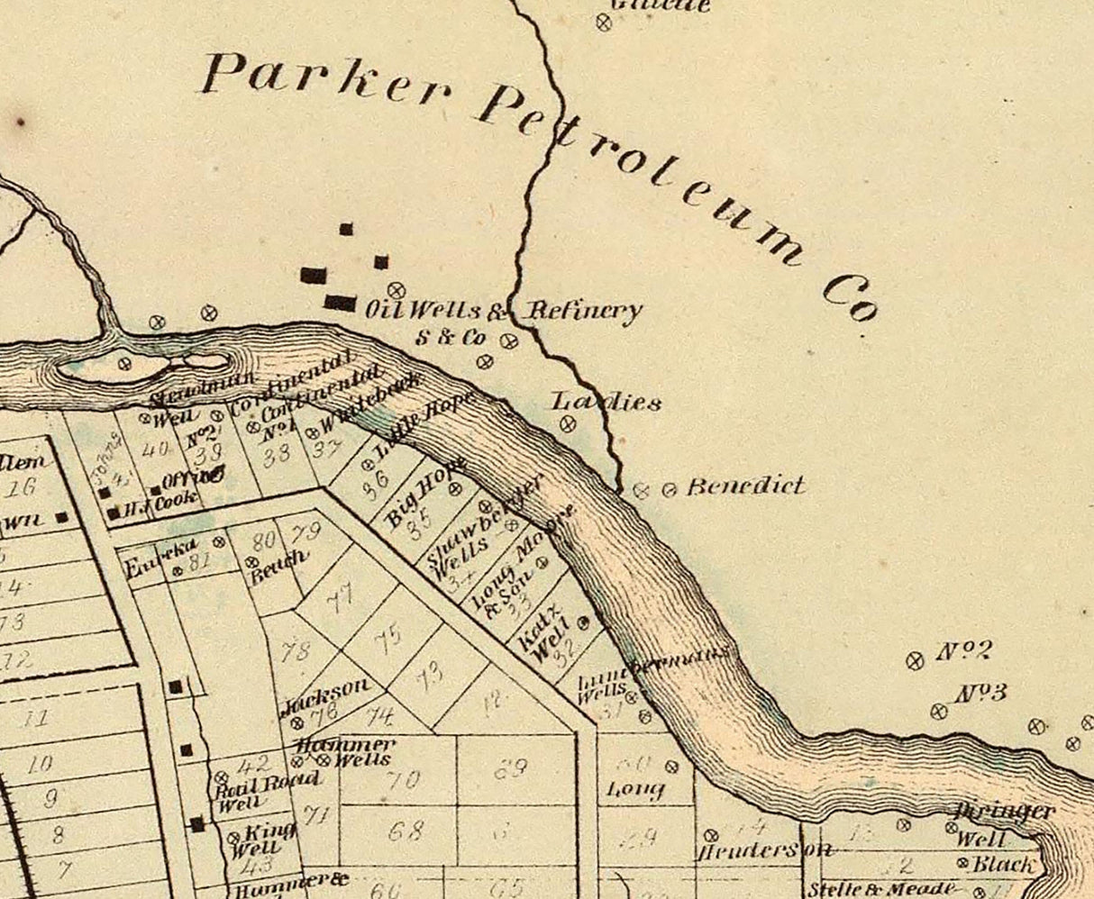 1865 Map of Titusville Venango County Pennsylvania Oil Region